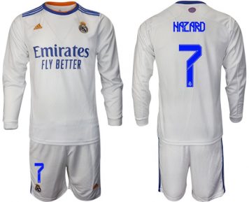 Real Madrid Heimtrikot 2021/22 weiß Langarm Trikotsatz mit Aufdruck Hazard 7