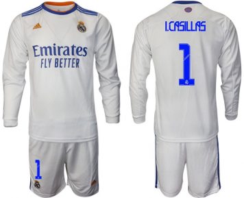 Real Madrid Heimtrikot 2021/22 weiß Langarm Trikotsatz mit Aufdruck I.Casillas 1