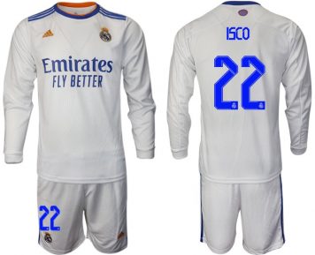 Real Madrid Heimtrikot 2021/22 weiß Langarm Trikotsatz mit Aufdruck ISCO 22