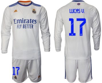 Real Madrid Heimtrikot 2021/22 weiß Langarm Trikotsatz mit Aufdruck Lucas V. 17