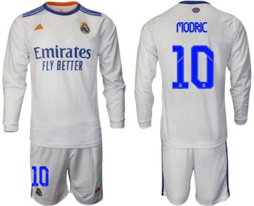 Real Madrid Heimtrikot 2021/22 weiß Langarm Trikotsatz mit Aufdruck Modric 10