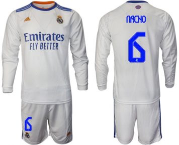 Real Madrid Heimtrikot 2021/22 weiß Langarm Trikotsatz mit Aufdruck Nacho 6