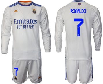 Real Madrid Heimtrikot 2021/22 weiß Langarm Trikotsatz mit Aufdruck Ronaldo 7