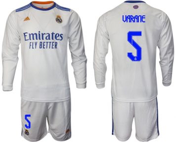 Real Madrid Heimtrikot 2021/22 weiß Langarm Trikotsatz mit Aufdruck Varane 5