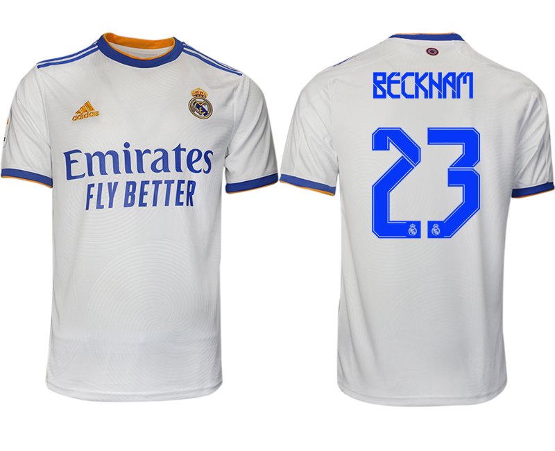Real Madrid Heimtrikot 2021-22 weiß blau mit Aufdruck Beckham 23