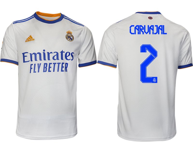 Real Madrid Heimtrikot 2021-22 weiß blau mit Aufdruck Carvajal 2