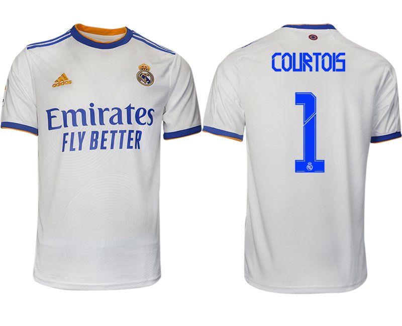 Real Madrid Heimtrikot 2021-22 weiß blau mit Aufdruck Courtois 1