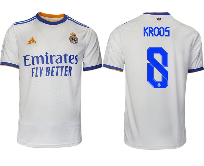Real Madrid Heimtrikot 2021-22 weiß blau mit Aufdruck Kroos 8