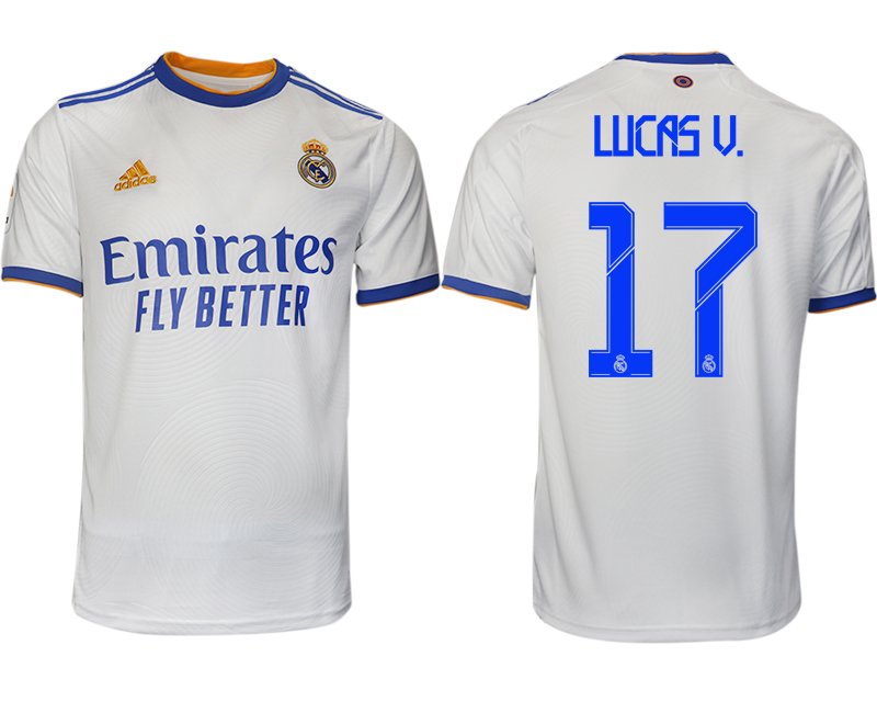 Real Madrid Heimtrikot 2021-22 weiß blau mit Aufdruck Lucas V. 17