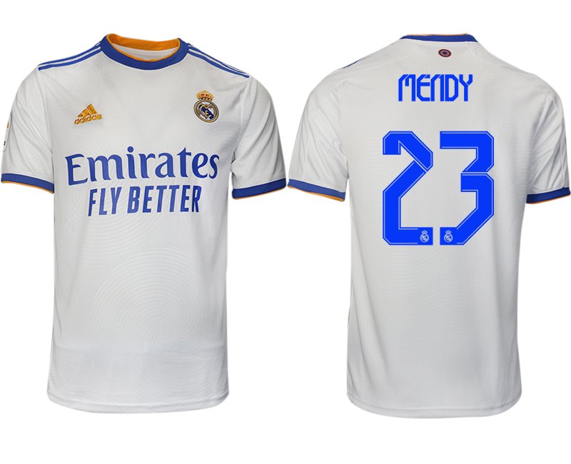 Real Madrid Heimtrikot 2021-22 weiß blau mit Aufdruck Mendy 23