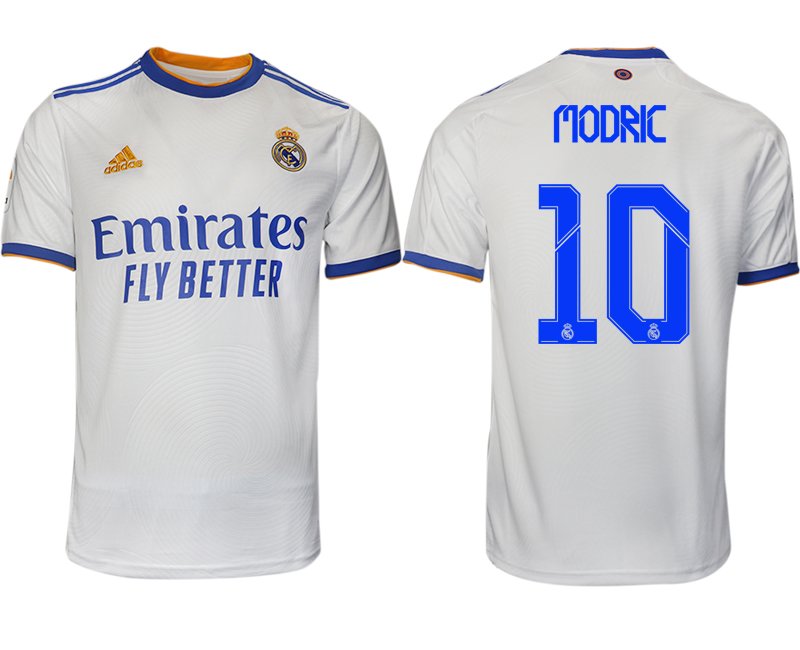 Real Madrid Heimtrikot 2021-22 weiß blau mit Aufdruck Modric 10