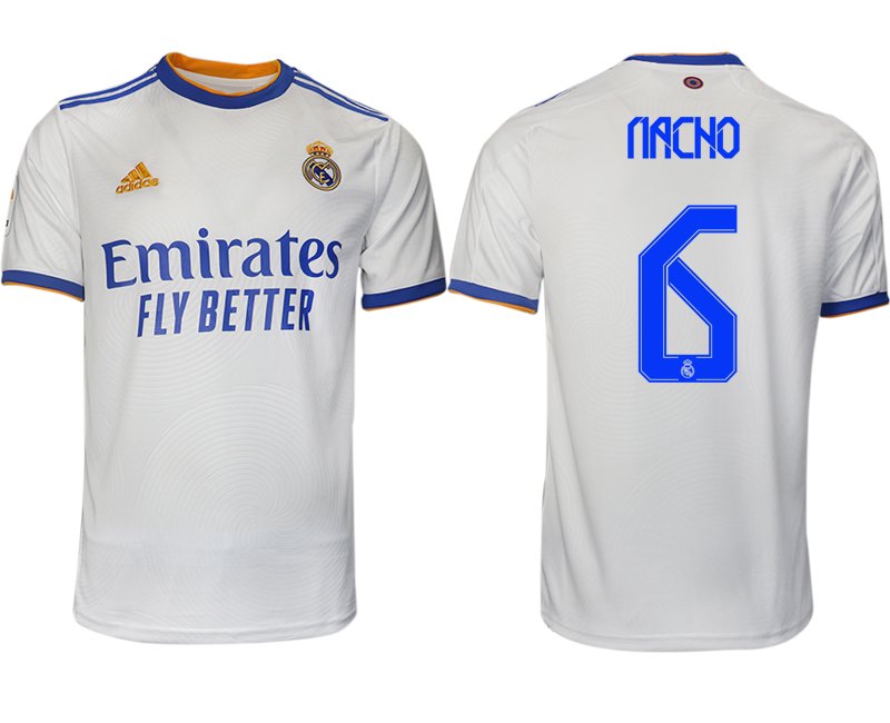 Real Madrid Heimtrikot 2021-22 weiß blau mit Aufdruck Nacho 6