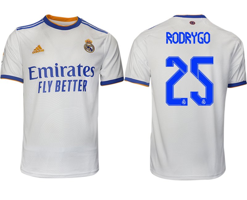 Real Madrid Heimtrikot 2021-22 weiß blau mit Aufdruck Rodrygo 25