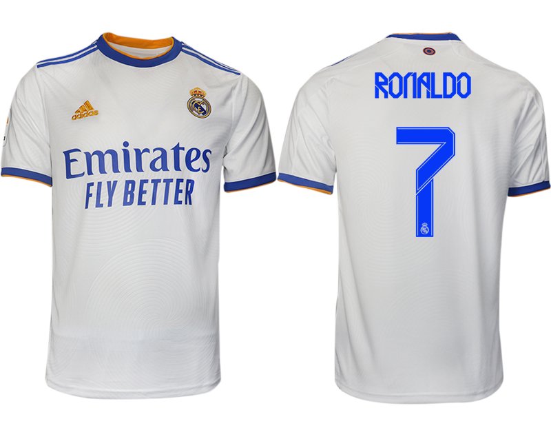 Real Madrid Heimtrikot 2021-22 weiß blau mit Aufdruck Ronaldo 7