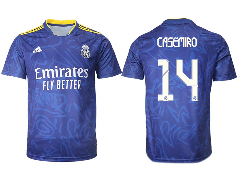 Real Madrid Herren Auswärtstrikot 2021-22 blau/weiß mit Aufdruck Casemiro 14