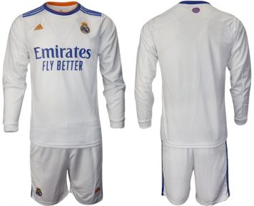 Real Madrid Herren Heimtrikot 2021/22 weiß Langarm Trikotsatz