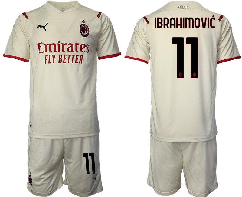 AC Mailand 2021/22 Auswärtstrikot beige-rot mit Aufdruck Ibrahimović 11