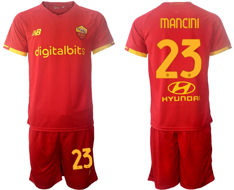 AS Roma 2021-22 Heimtrikot rot Trikotsatz Kurzarm + Kurze Hosen MANCINI 23