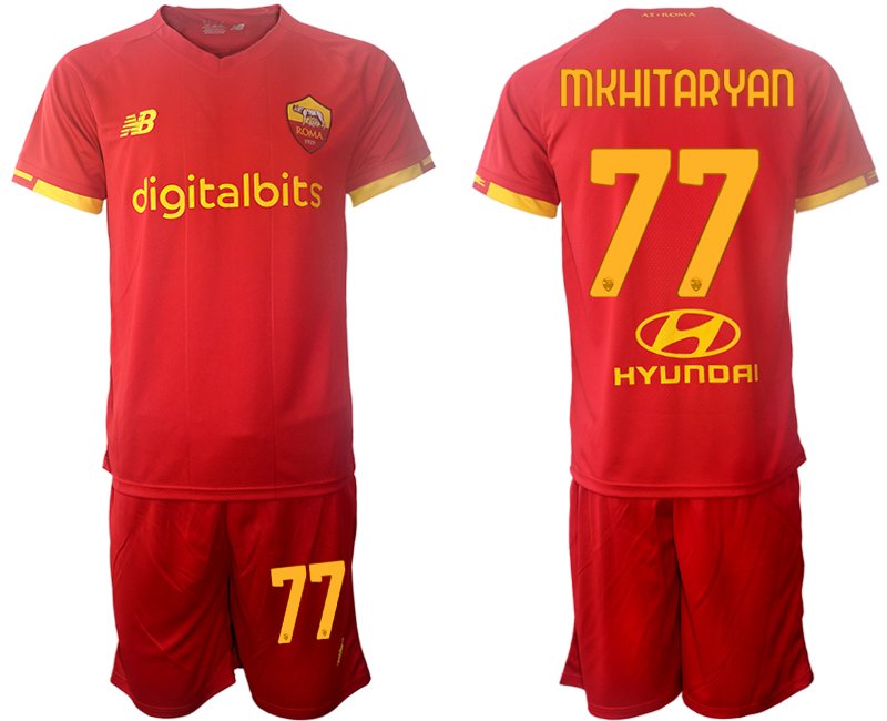 AS Roma 2021/22 Heimtrikot rot Trikotsatz Kurzarm + Kurze Hosen MKHITARYAN 77