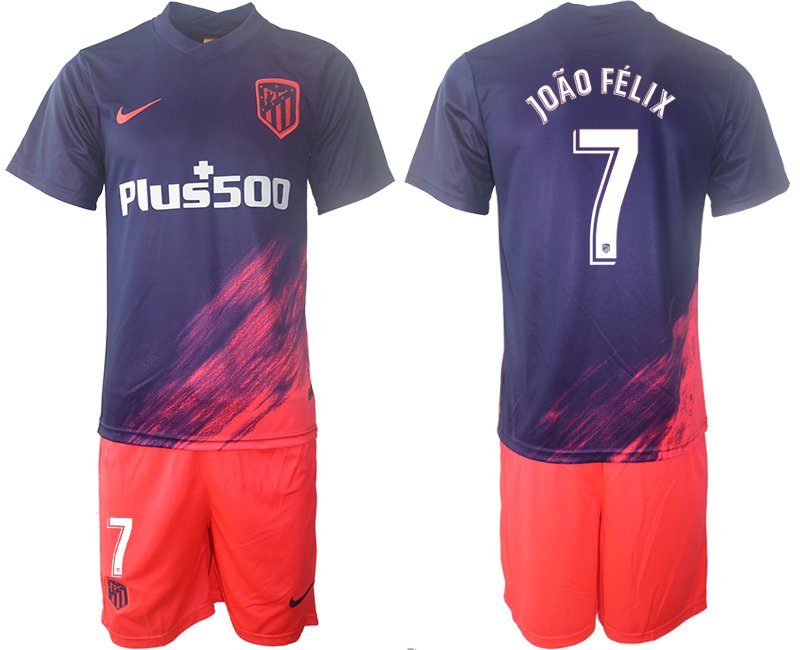 Atlético Madrid Auswärtstrikot 2021/22 dunkelblau/pink Kurzarm + Kurze Hosen João Félix 7