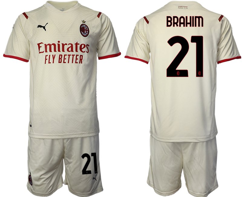 Auswärtstrikot AC Mailand 2021/22 beige-rot Kurzarm + Kurze Hosen mit Aufdruck BRAHIM 21