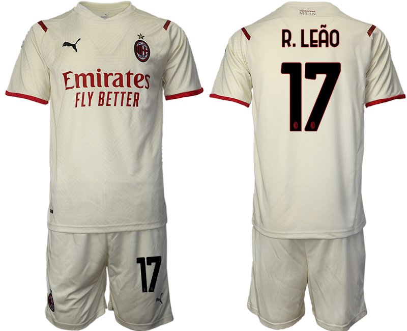 Auswärtstrikot AC Mailand 2021/22 beige-rot Kurzarm + Kurze Hosen mit Aufdruck R.Leão 17