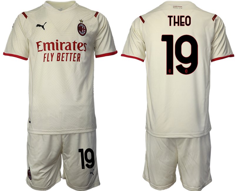 Auswärtstrikot AC Mailand 2021/22 beige-rot Kurzarm + Kurze Hosen mit Aufdruck THEO 19