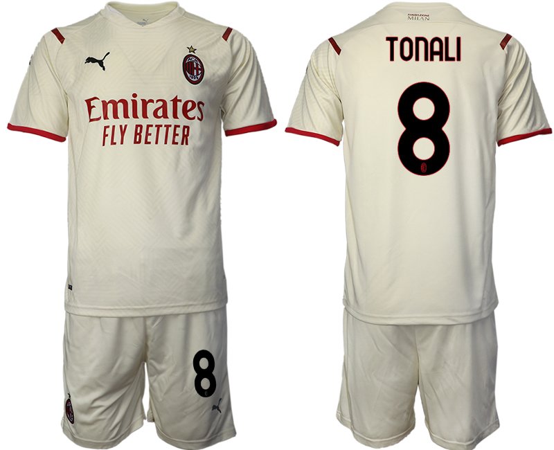 Auswärtstrikot AC Mailand 2021/22 beige-rot Kurzarm + Kurze Hosen mit Aufdruck Tonali 8