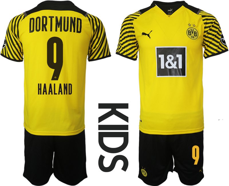 BVB Borussia Dortmund Heimtrikot in gelb 2021/22 für Kinder mit Aufdruck Haaland 9