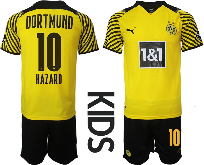 BVB Borussia Dortmund Heimtrikot in gelb 2021/22 für Kinder mit Aufdruck Hazard 10