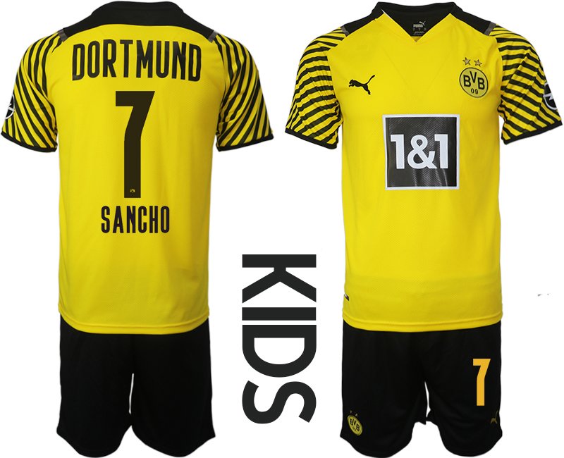 BVB Borussia Dortmund Heimtrikot in gelb 2021/22 für Kinder mit Aufdruck Sancho 7