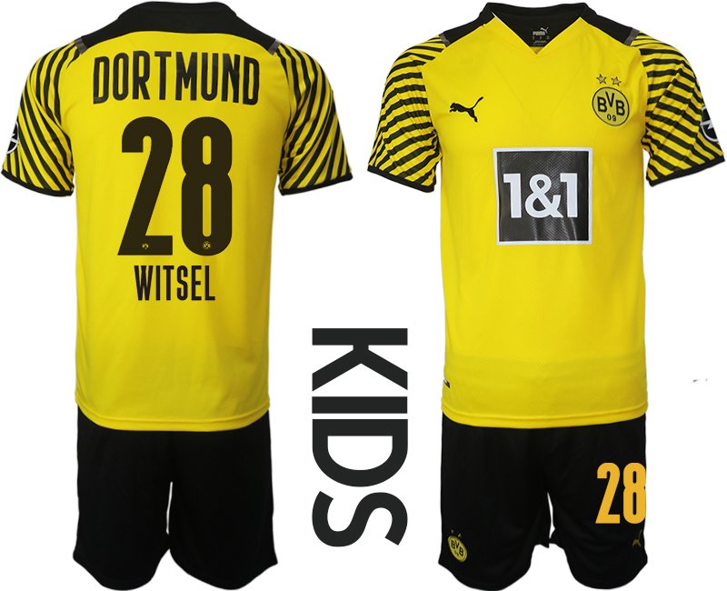 BVB Borussia Dortmund Heimtrikot in gelbe 2021-2022 Trikotsatz für Kinder mit Aufdruck Witsel 28