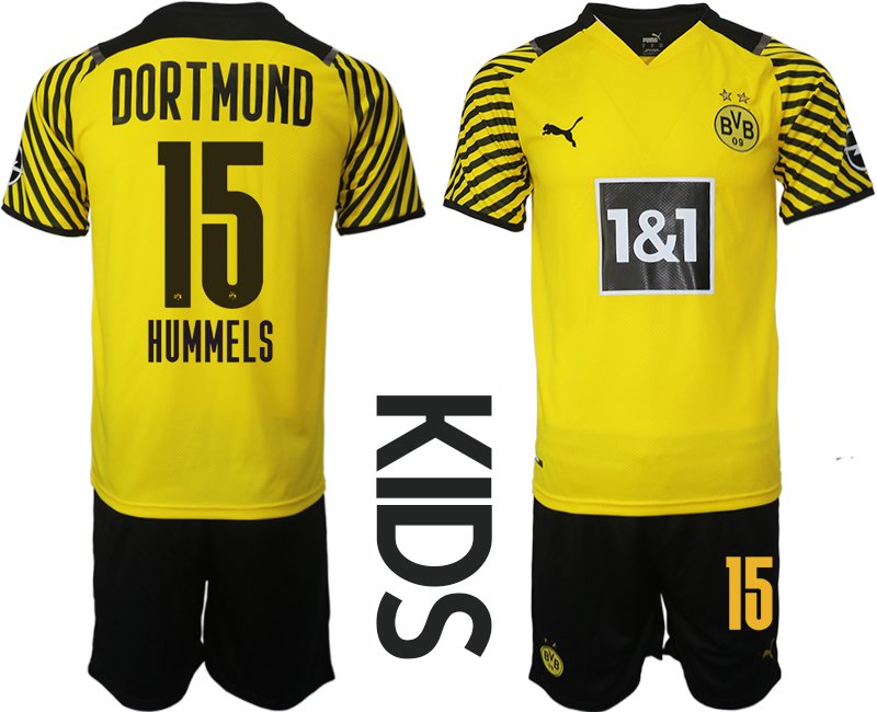 BVB Borussia Dortmund Heimtrikot in gelbe 2021/22 für Kinder mit Aufdruck Hummels 15