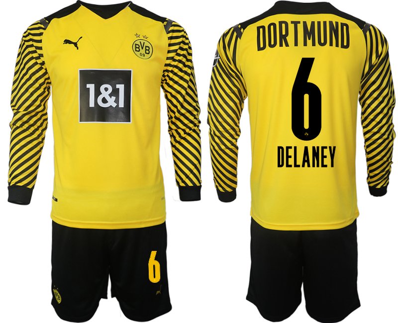 Borussia Dortmund 2021-22 Heimtrikot gelb-schwarz Langarm + Kurze Hosen Delaney 6