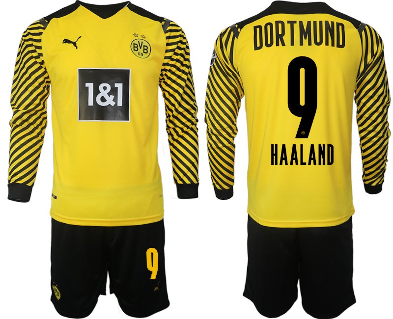 Borussia Dortmund 2021-22 Heimtrikot gelb-schwarz Langarm + Kurze Hosen Haaland 9