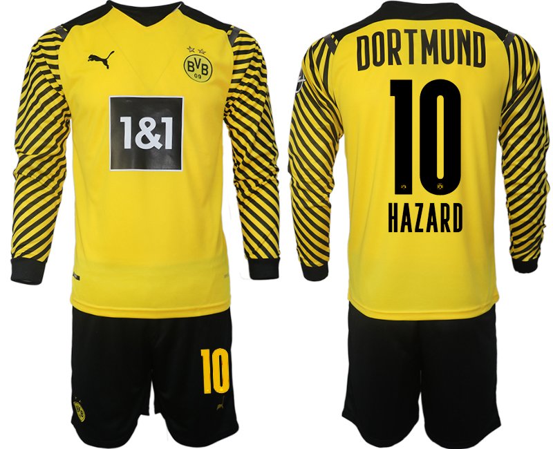 Borussia Dortmund 2021-22 Heimtrikot gelb-schwarz Langarm + Kurze Hosen Hazard 10