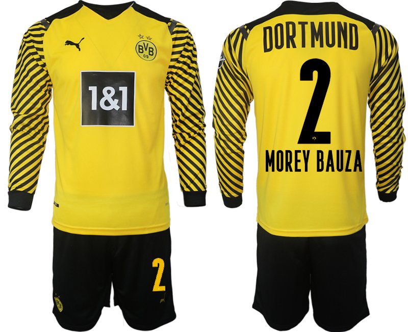 Borussia Dortmund 2021-22 Heimtrikot gelb-schwarz Langarm + Kurze Hosen Morey Bauza 2