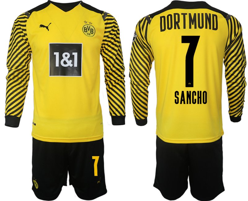 Borussia Dortmund 2021-22 Heimtrikot gelb-schwarz Langarm + Kurze Hosen Sancho 7