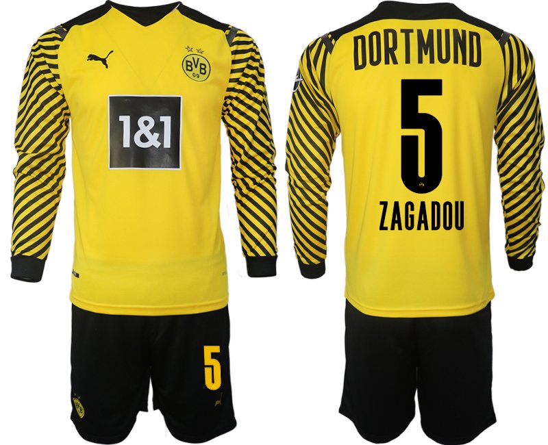 Borussia Dortmund 2021-22 Heimtrikot gelb-schwarz Langarm + Kurze Hosen Zagadou 5