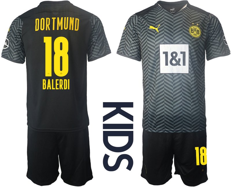 Borussia Dortmund BVB Auswärtstrikot 2021/22 für Kinder mit Aufdruck Balerdi 18