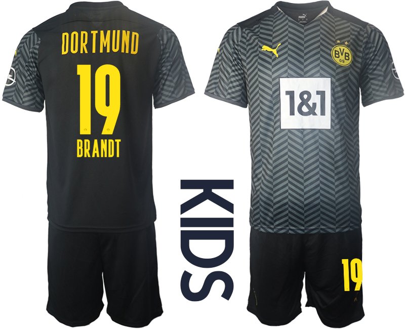 Borussia Dortmund BVB Auswärtstrikot 2021/22 für Kinder mit Aufdruck Brandt 19