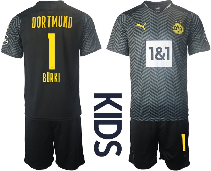 Borussia Dortmund BVB Auswärtstrikot 2021/22 für Kinder mit Aufdruck Bürki 1