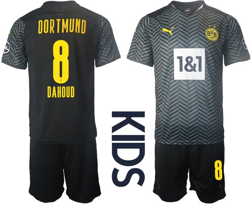 Borussia Dortmund BVB Auswärtstrikot 2021/22 für Kinder mit Aufdruck Dahoud 8