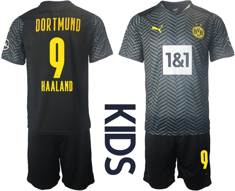 Borussia Dortmund BVB Auswärtstrikot 2021/22 für Kinder mit Aufdruck Haaland 9