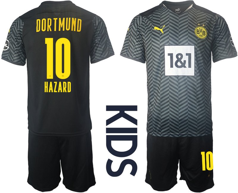Borussia Dortmund BVB Auswärtstrikot 2021/22 für Kinder mit Aufdruck Hazard 10