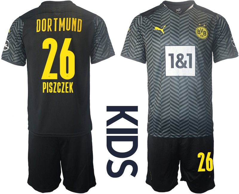 Borussia Dortmund BVB Auswärtstrikot 2021/22 für Kinder mit Aufdruck Piszczek 26