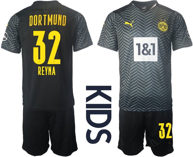 Borussia Dortmund BVB Auswärtstrikot 2021/22 für Kinder mit Aufdruck Reyna 32