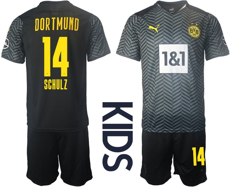 Borussia Dortmund BVB Auswärtstrikot 2021/22 für Kinder mit Aufdruck Schulz 14