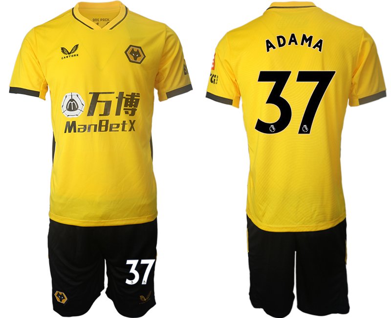 Castore Wolves Heimtrikot Gelb 2021/22 Kurzarm + Kurze Hosen mit Aufdruck ADAMA 37