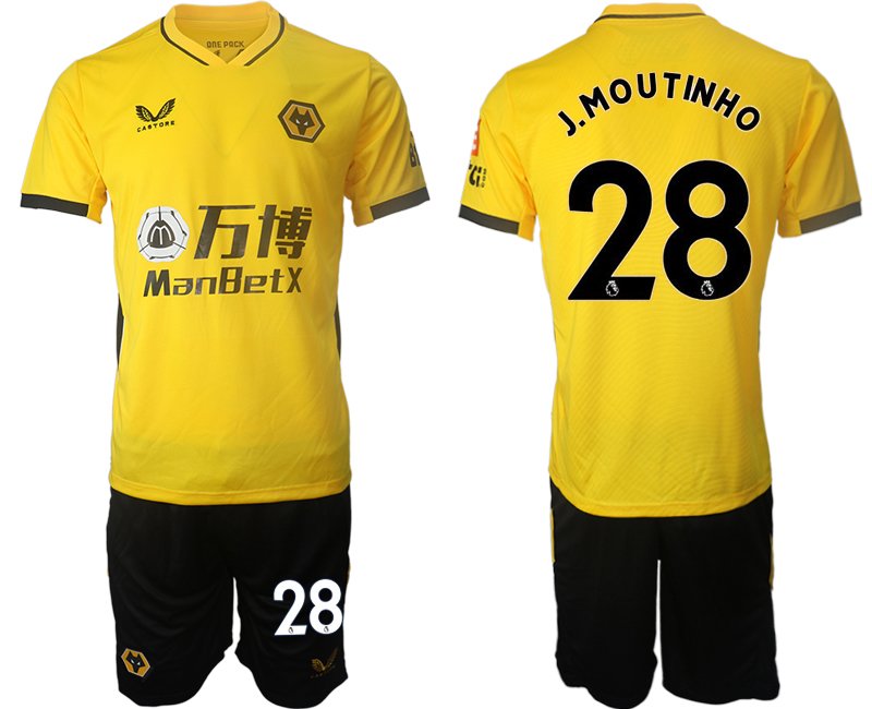 Castore Wolves Heimtrikot Gelb 2021/22 Kurzarm + Kurze Hosen mit Aufdruck J.MOUTINHO 28